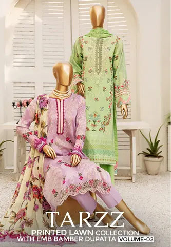 Tarzz Printed Lawn Collection With Emb Voile Dupatta Vol.1