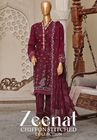 Zeenat Chiffon Formal 3-pc Stiched Collection 2024