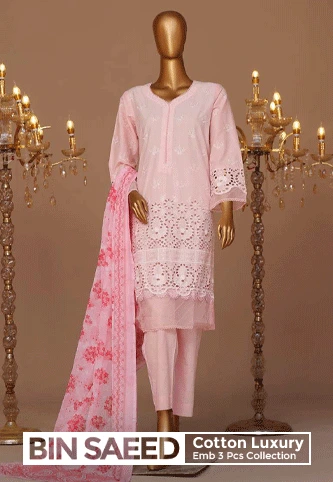 Bin Saeed Cotton Luxury Embroidered with Chiffon Dupatta 3pc Collection