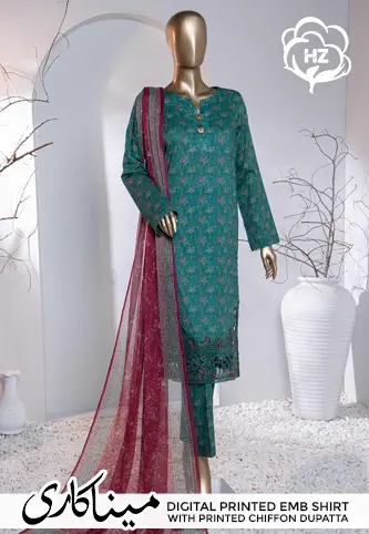 HZ Menakari Digital Printed Embroidered Collection 2024