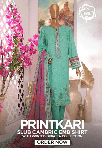 HZ Printkari Slub Cambric Embroidered Collection