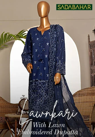 SADABAHAR Lawn kari with Lawn Embroidered Dupatta