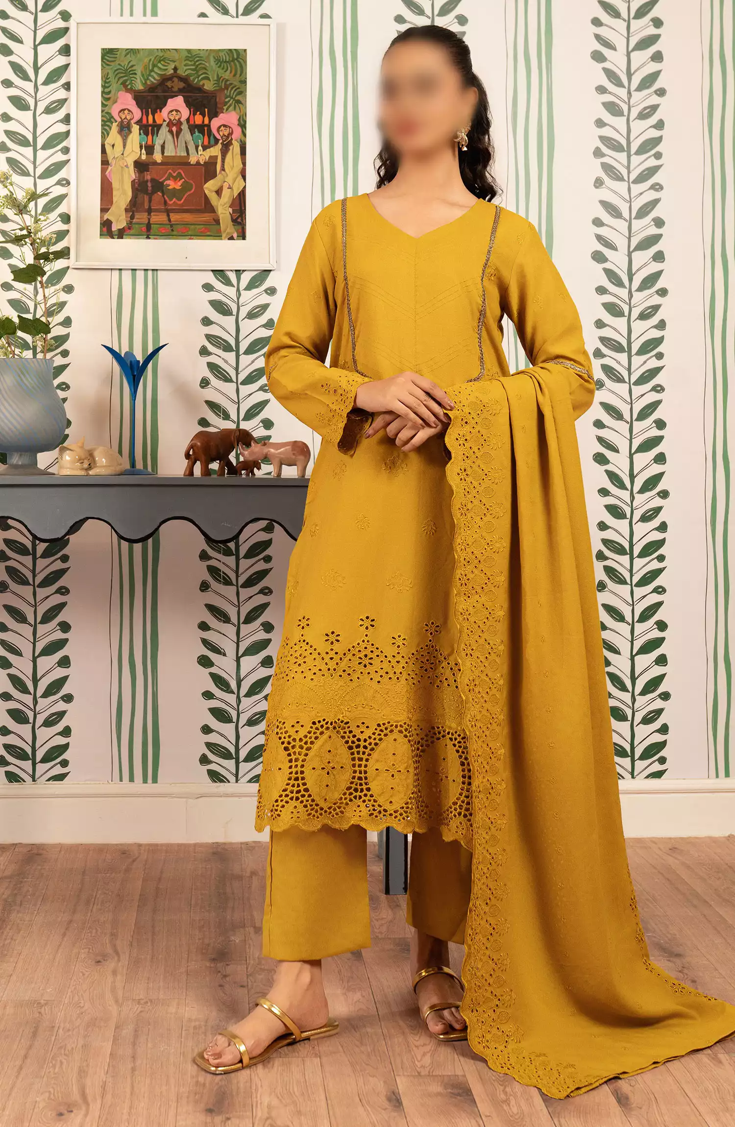 ELARA – Unstitched 3PC Linen Collection 2024 - 01-GOLDEN SUNSHINE