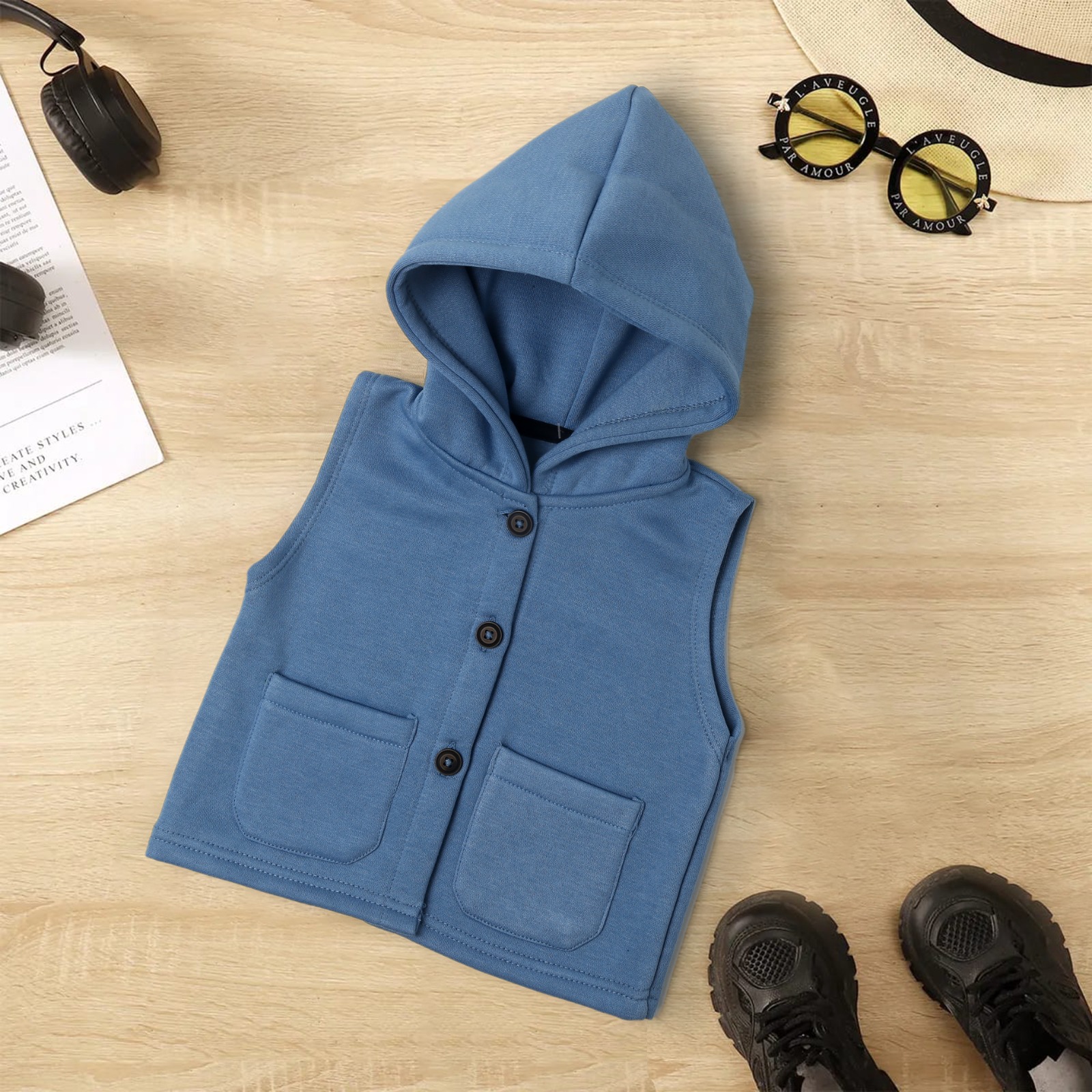 Fleece Hooded Vest - Blue