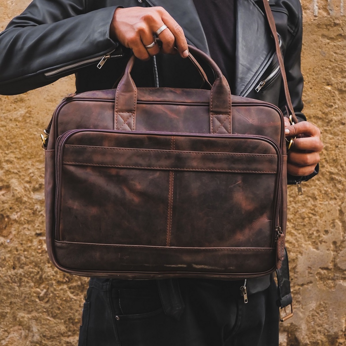 Leather Backpacks By JILD Everyday Companion Leather Laptop Bag-Vintage Dark Brown