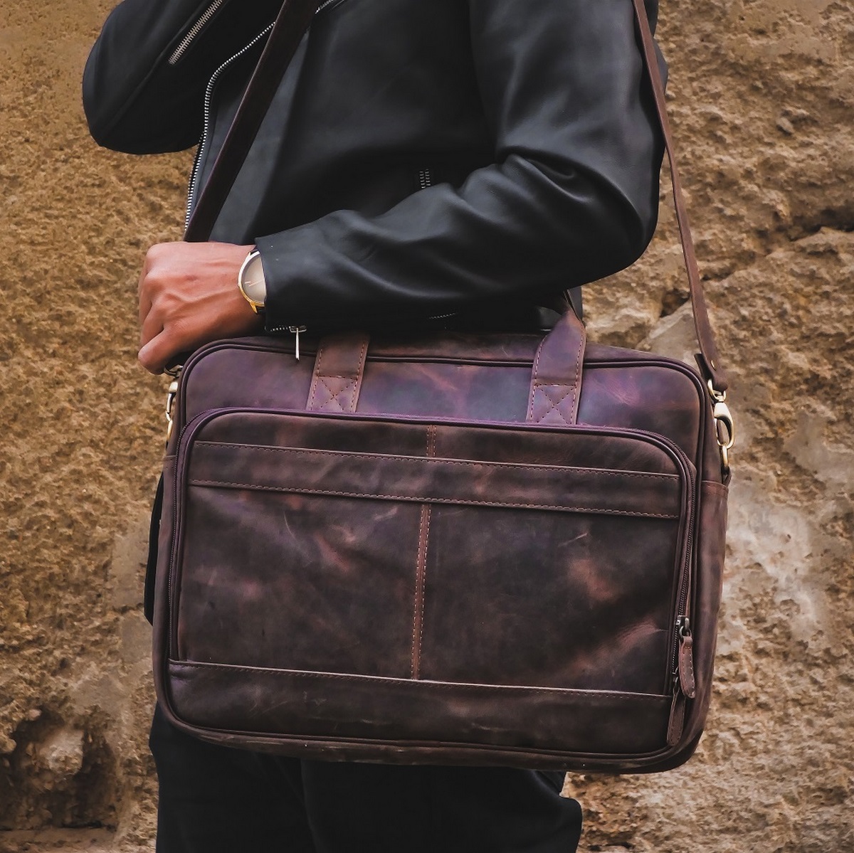 Leather Backpacks By JILD Everyday Companion Leather Laptop Bag-Vintage Dark Brown