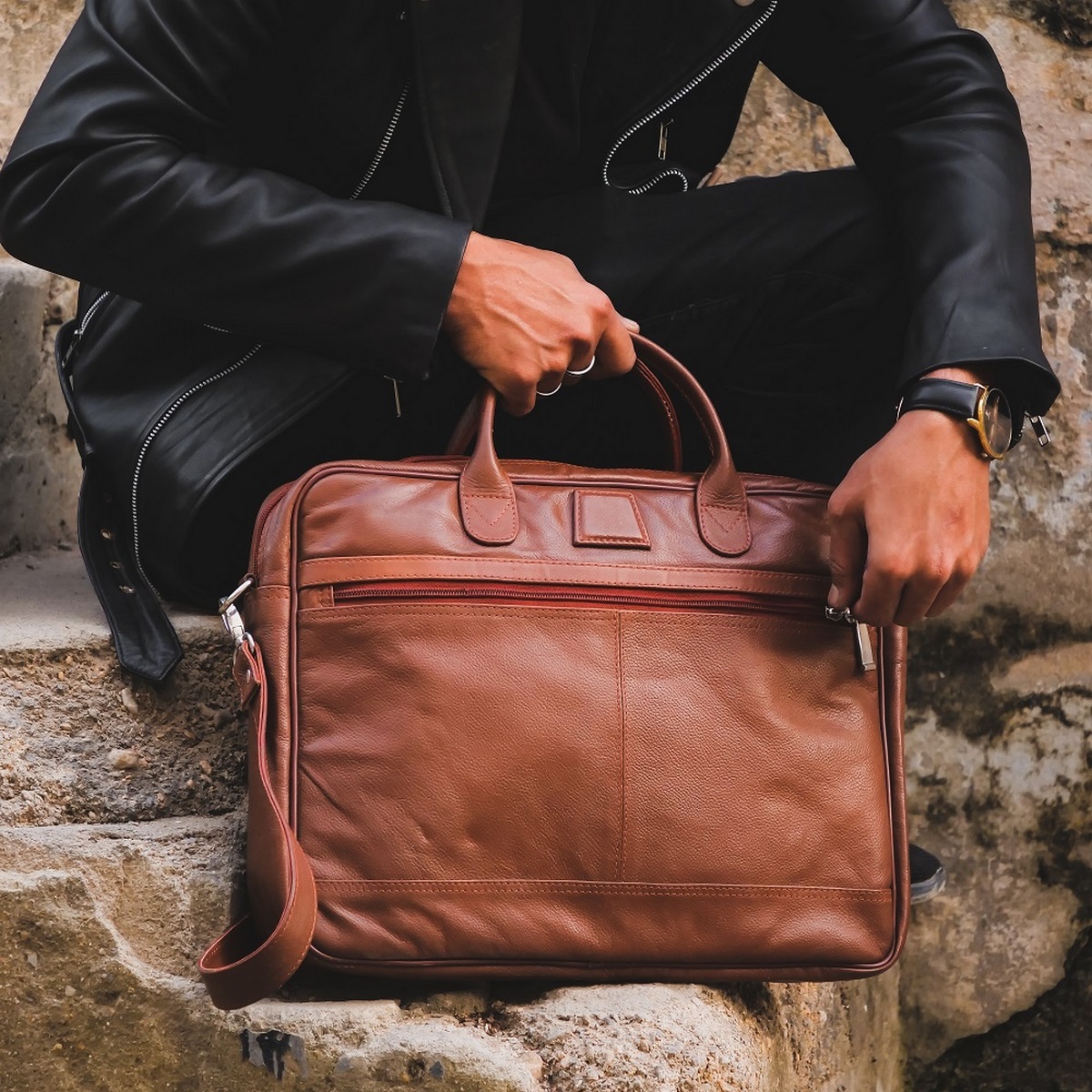 Leather Backpacks By JILD Executive Leather Laptop Bag-Tan