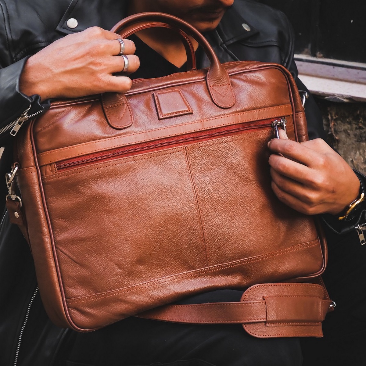 Leather Backpacks By JILD Executive Leather Laptop Bag-Tan