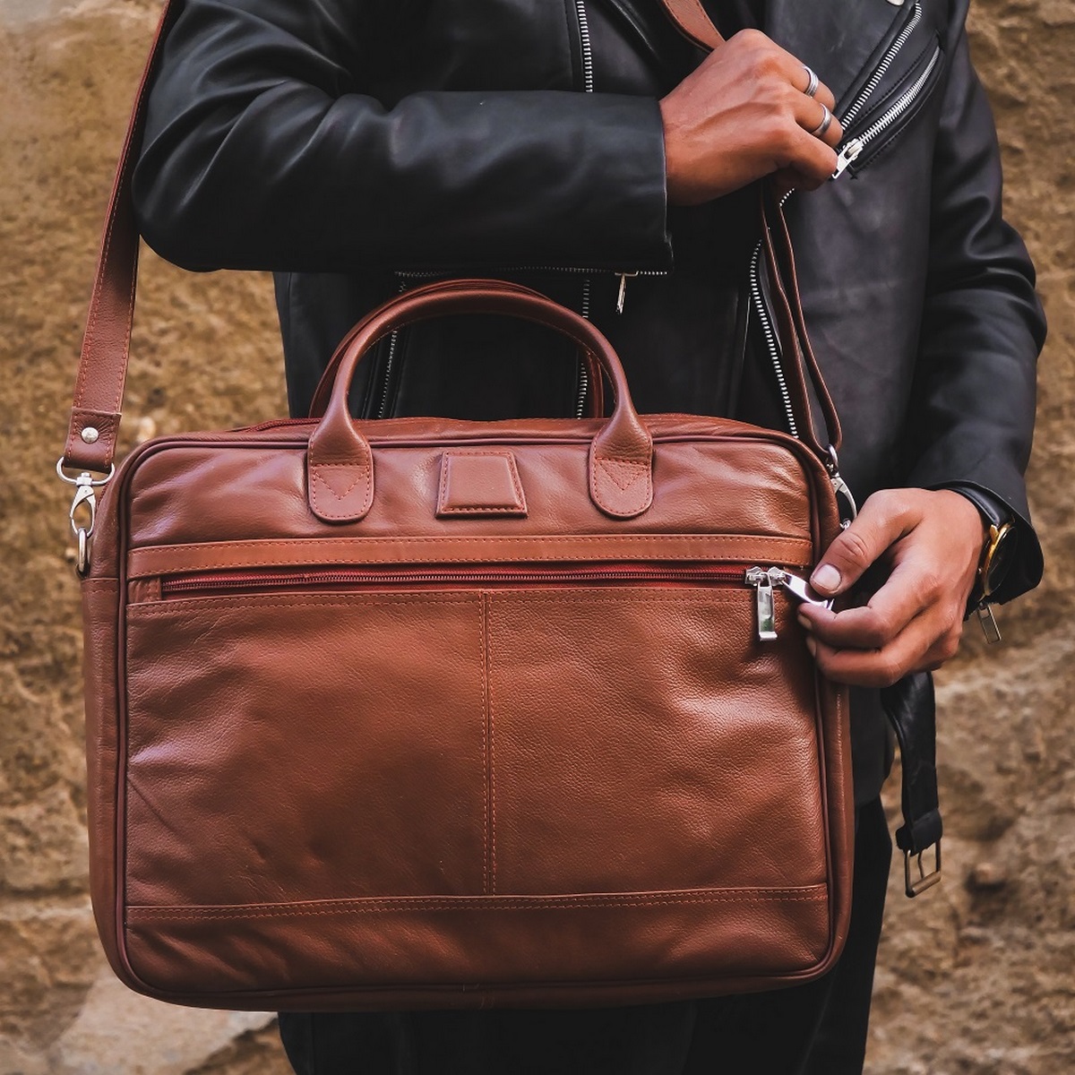 Leather Backpacks By JILD Executive Leather Laptop Bag-Tan