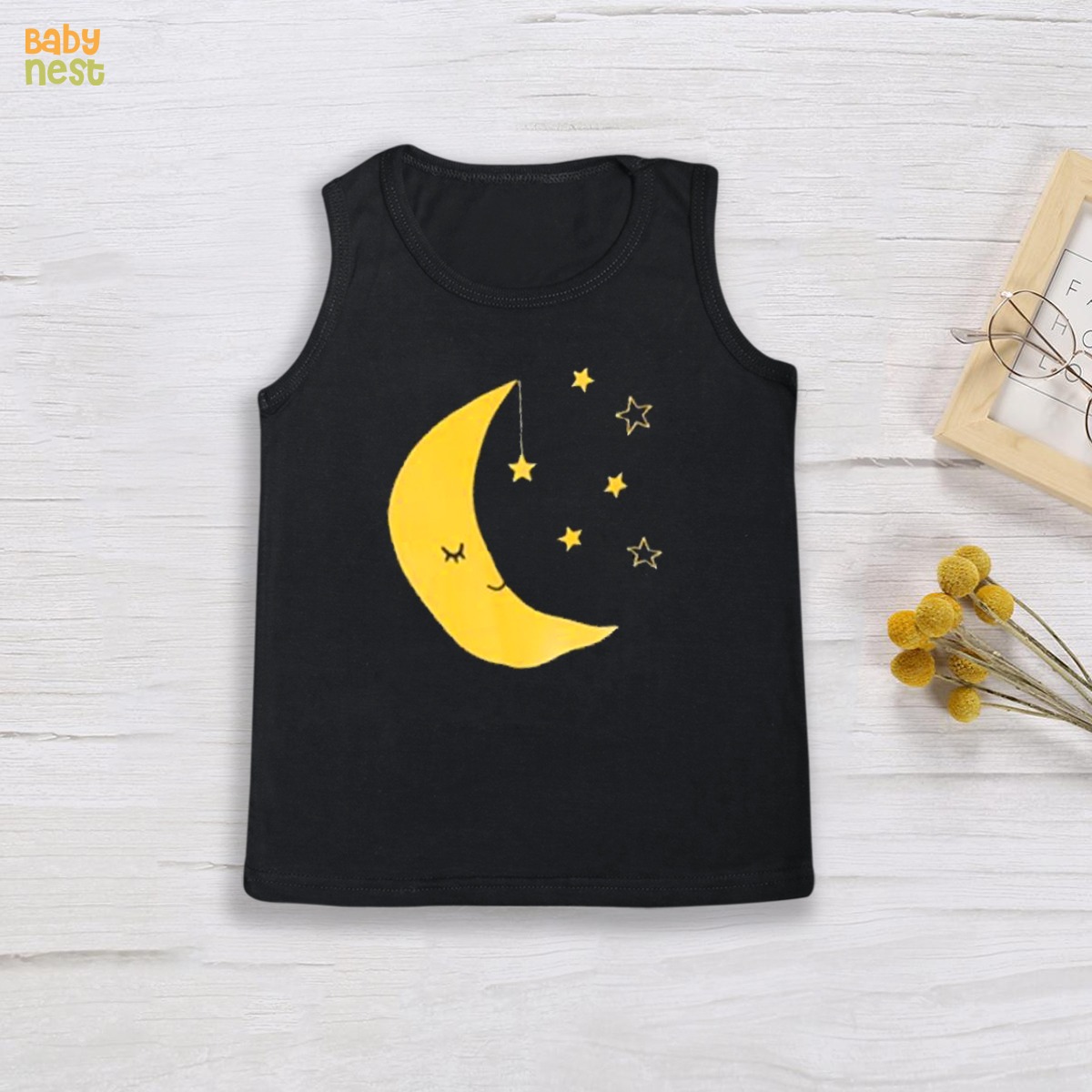 BNBBS-103 – Yellow Moon Print Sandos For Kids – Black