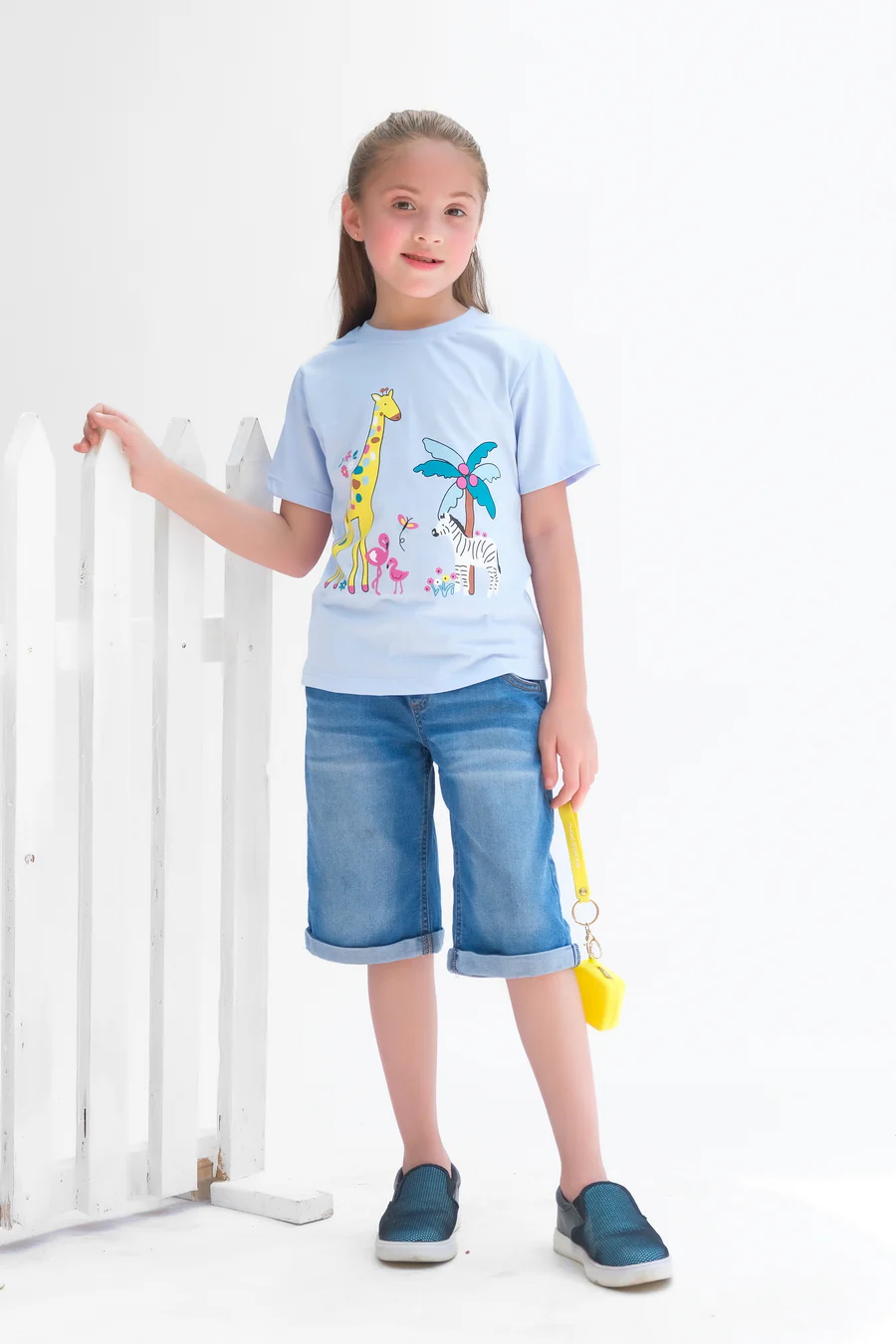 Safari Animals Half Sleeves T-Shirts For Kids - Sky Blue