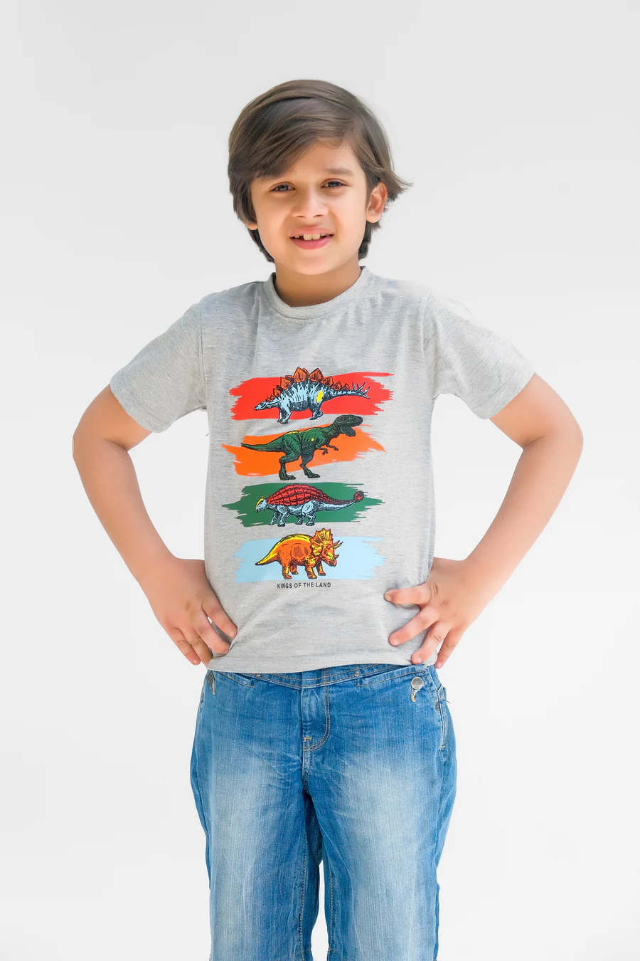 Kings Of The Land Half Sleeves T-Shirts For Kids - Grey