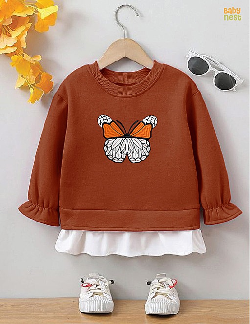 Butterfly Sweatshirt for girls – Brown