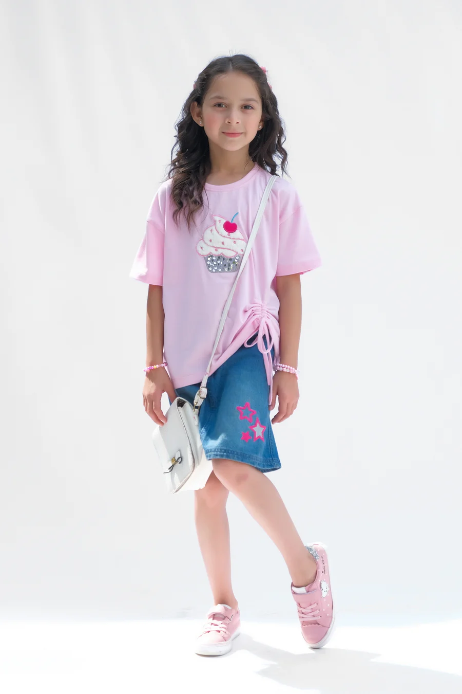 Cupcake With Embroidery - Half Sleeves T-Shirts For Kids - Pink - SBT-361