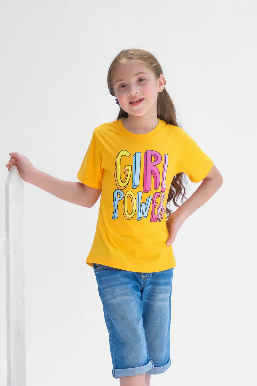 Girl Power - Half Sleeves T-Shirts For Kids - Yellow