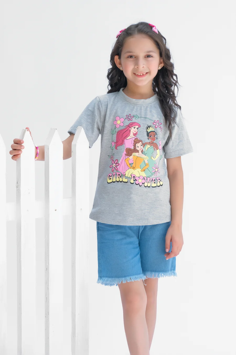 Disney Princess Girl Power Half Sleeves T-Shirts For Kids - Grey