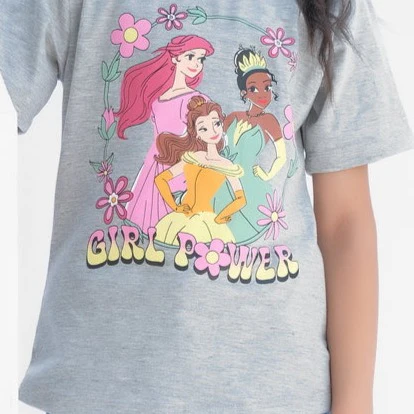 Disney Princess Girl Power Half Sleeves T-Shirts For Kids - Grey