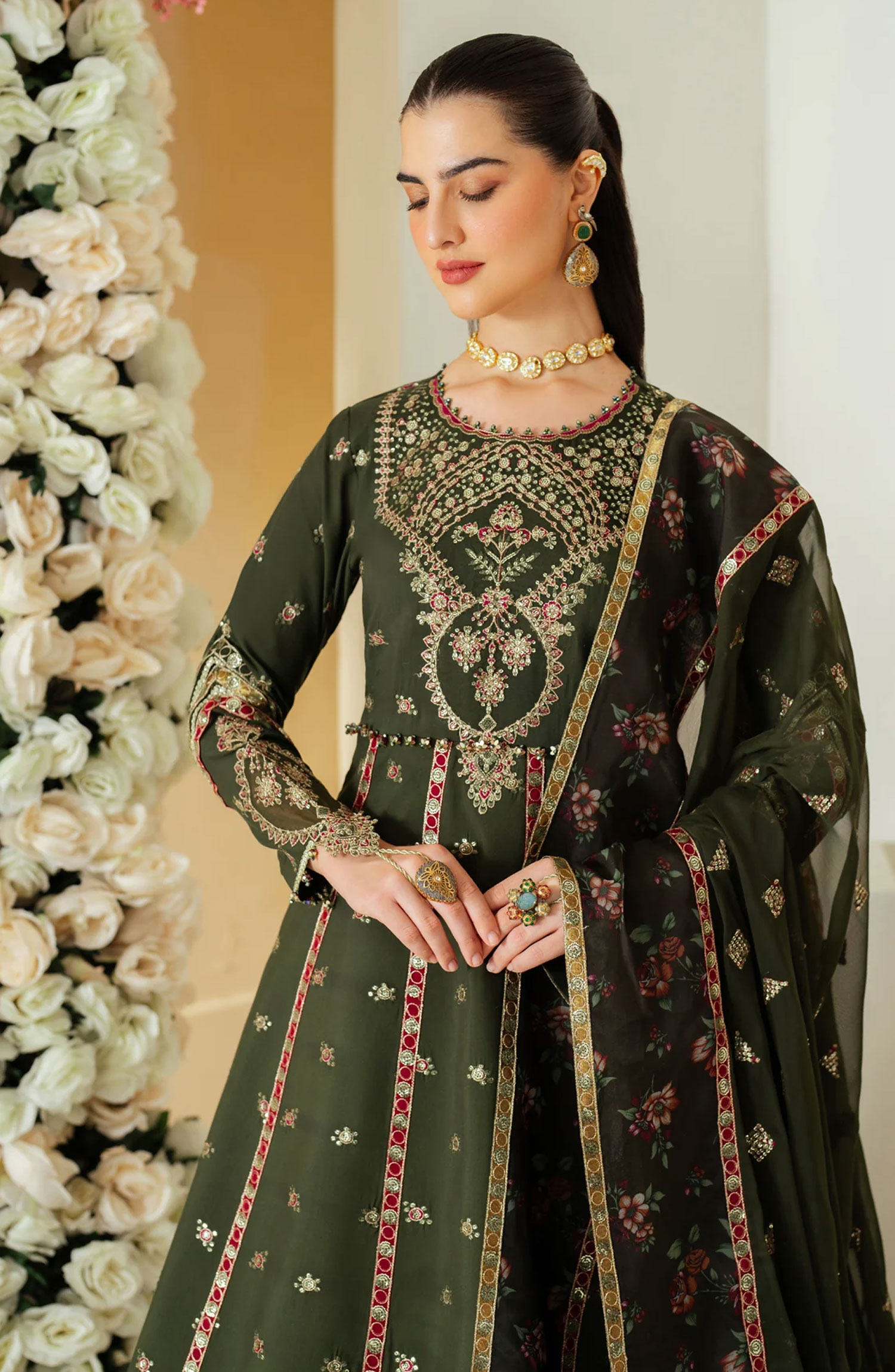 Alizeh Luxe Raw Silk Unstitched Collection 2024 - AF-RS-03-Pine