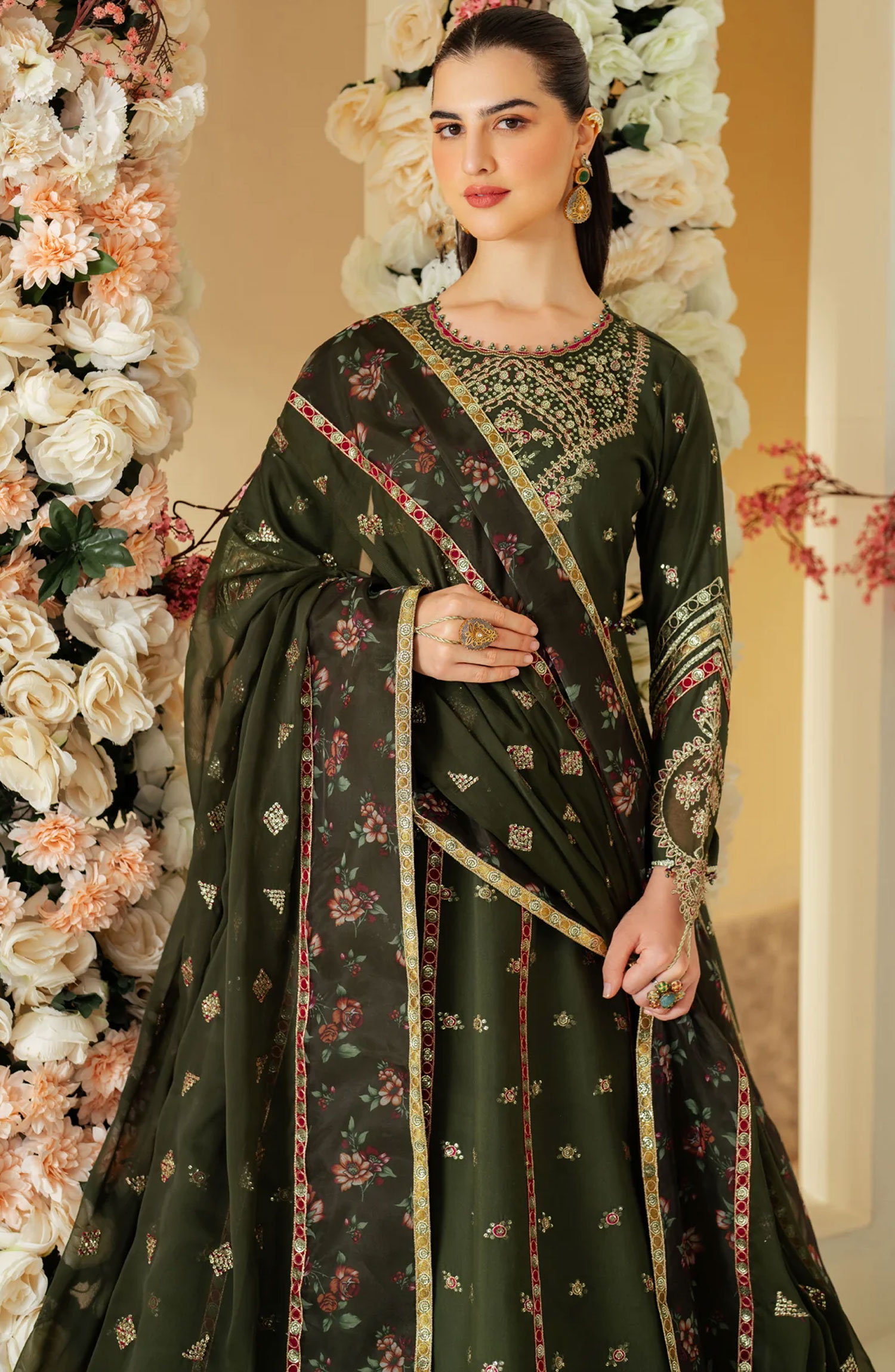 Alizeh Luxe Raw Silk Unstitched Collection 2024 - AF-RS-03-Pine