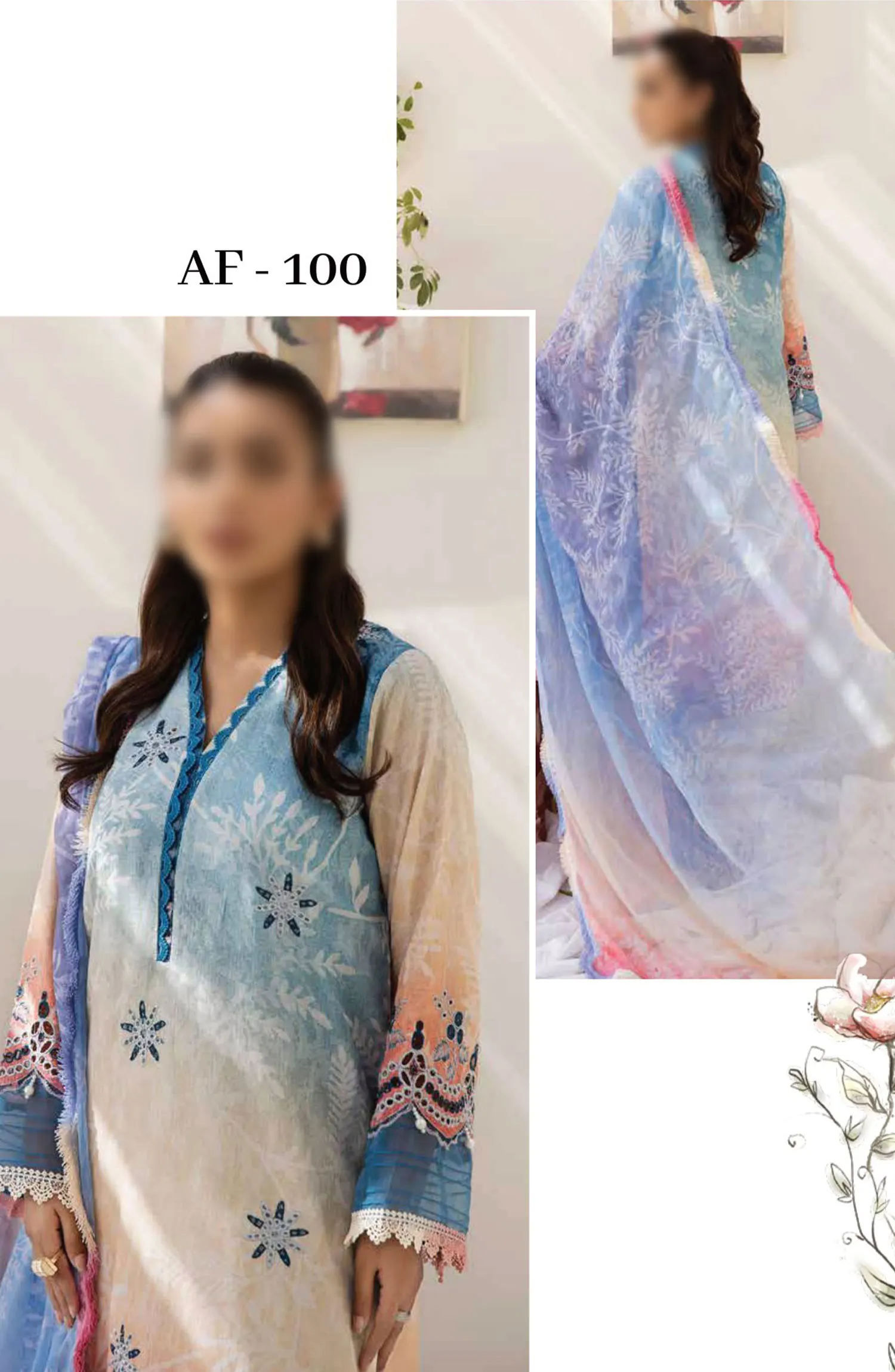 Afreen Embroidered Chikankari Lawn Collection 2024 - AF - 100