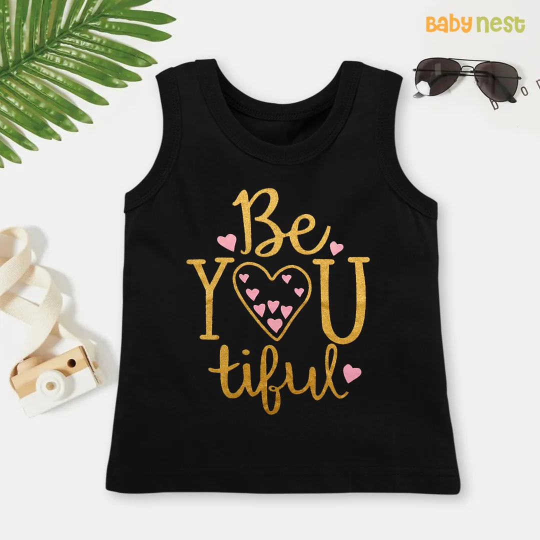 Be Love Printed Sandos For Girls - Black