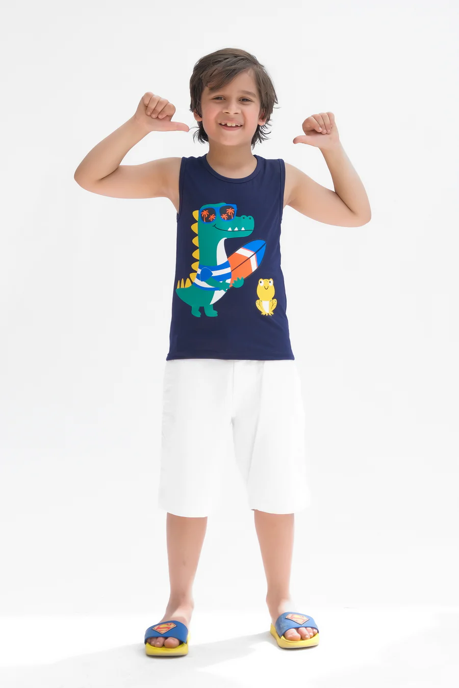 Crocodile Going For Sup Printed Sandos For Boys - Navy