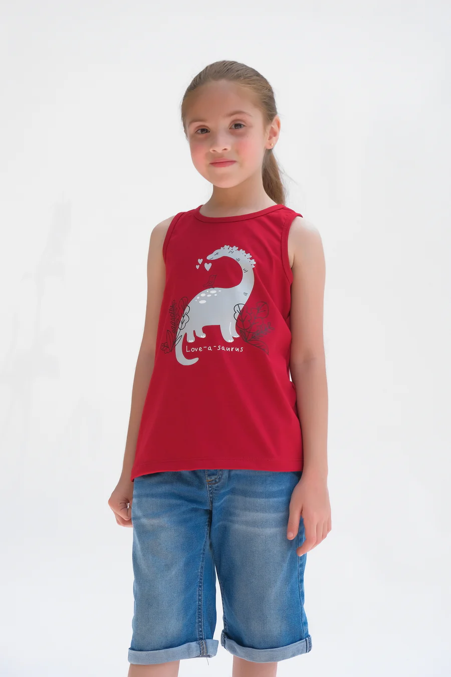 Love A Saurus Printed Sandos For Girls - Maroon