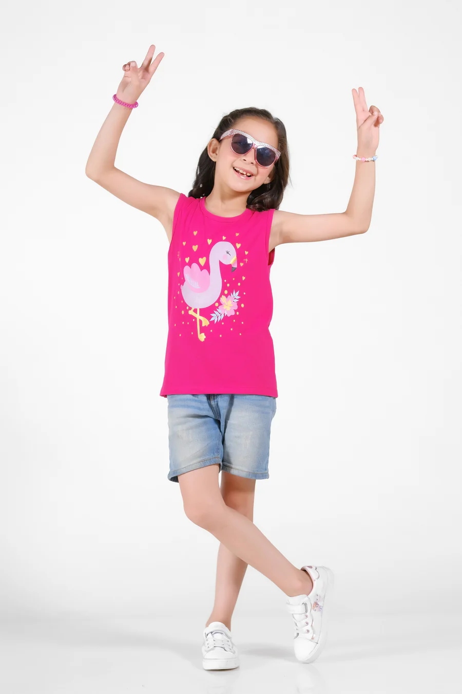 Love Flamingos Printed Sandos For Girls - Pink