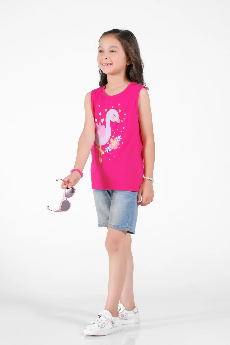 Love Flamingos Printed Sandos For Girls - Pink