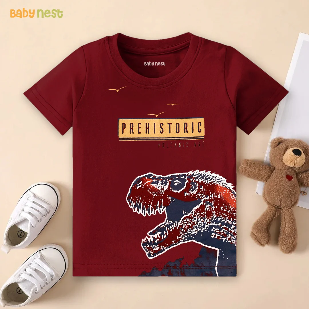 Prehistoric Volcanic Age - Half Sleeves T-Shirts For Kids - Maroon