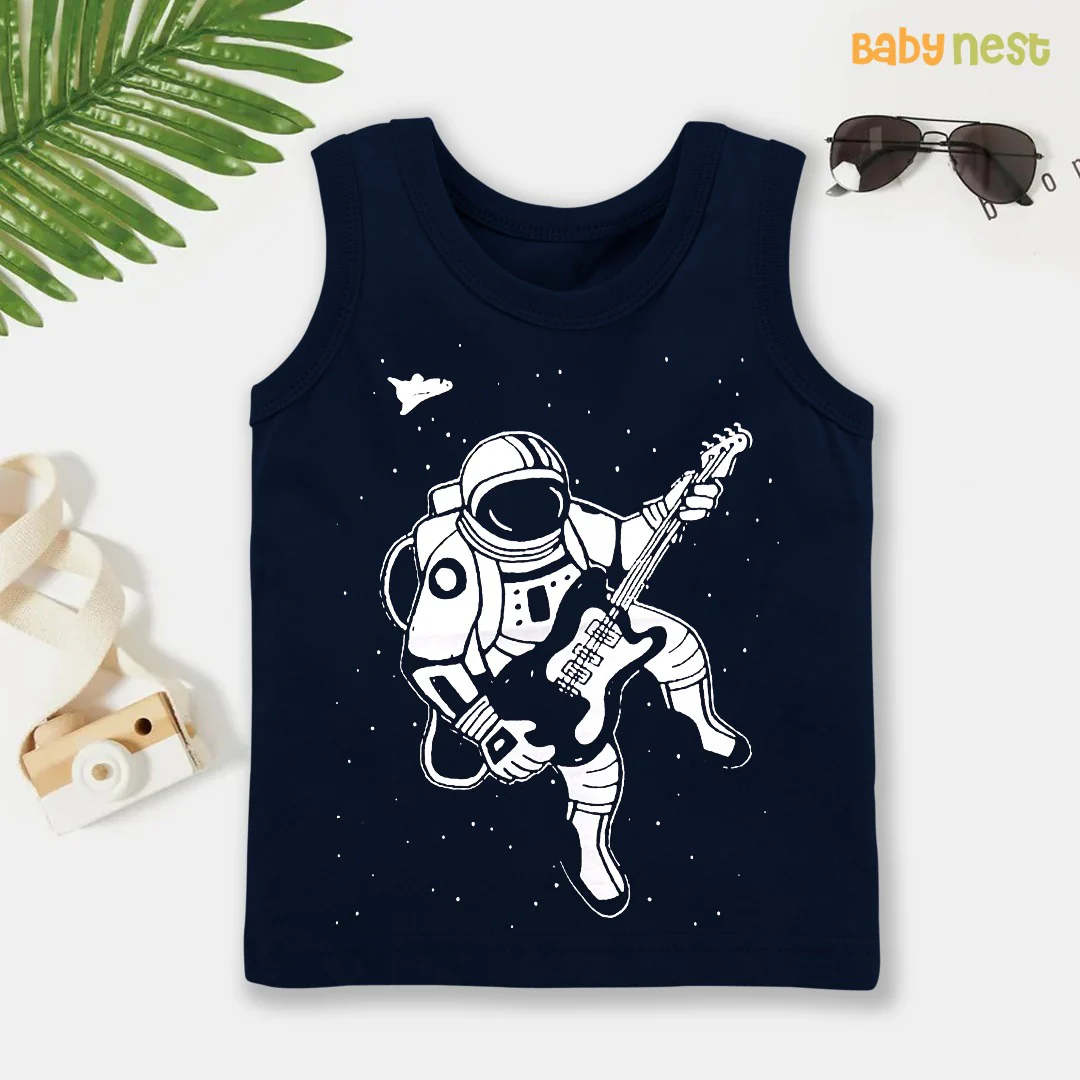 Rockstar Astronaut Printed Sandos For Boys - Navy Blue