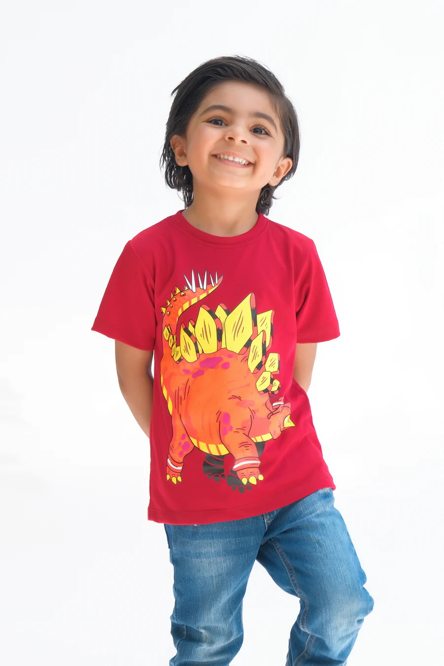 Stylish Dino - Half Sleeves T-Shirts For Kids - Maroon