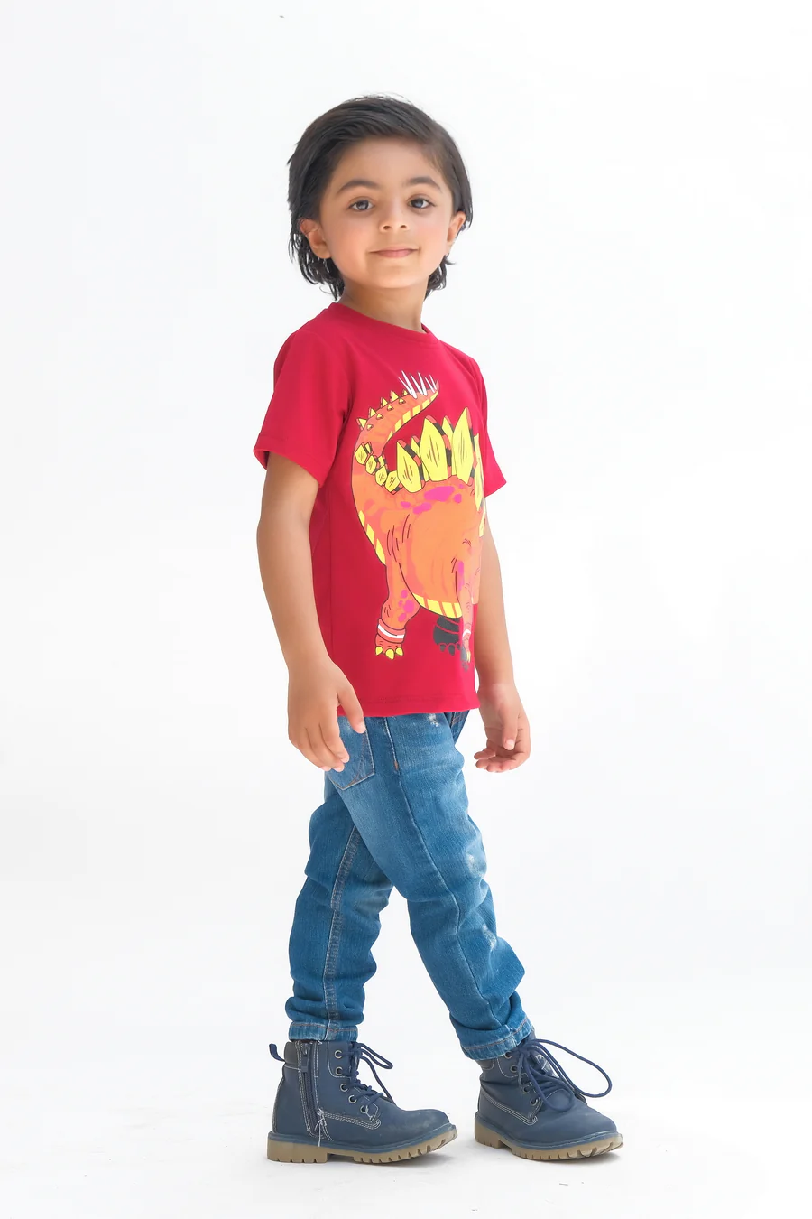 Stylish Dino - Half Sleeves T-Shirts For Kids - Maroon