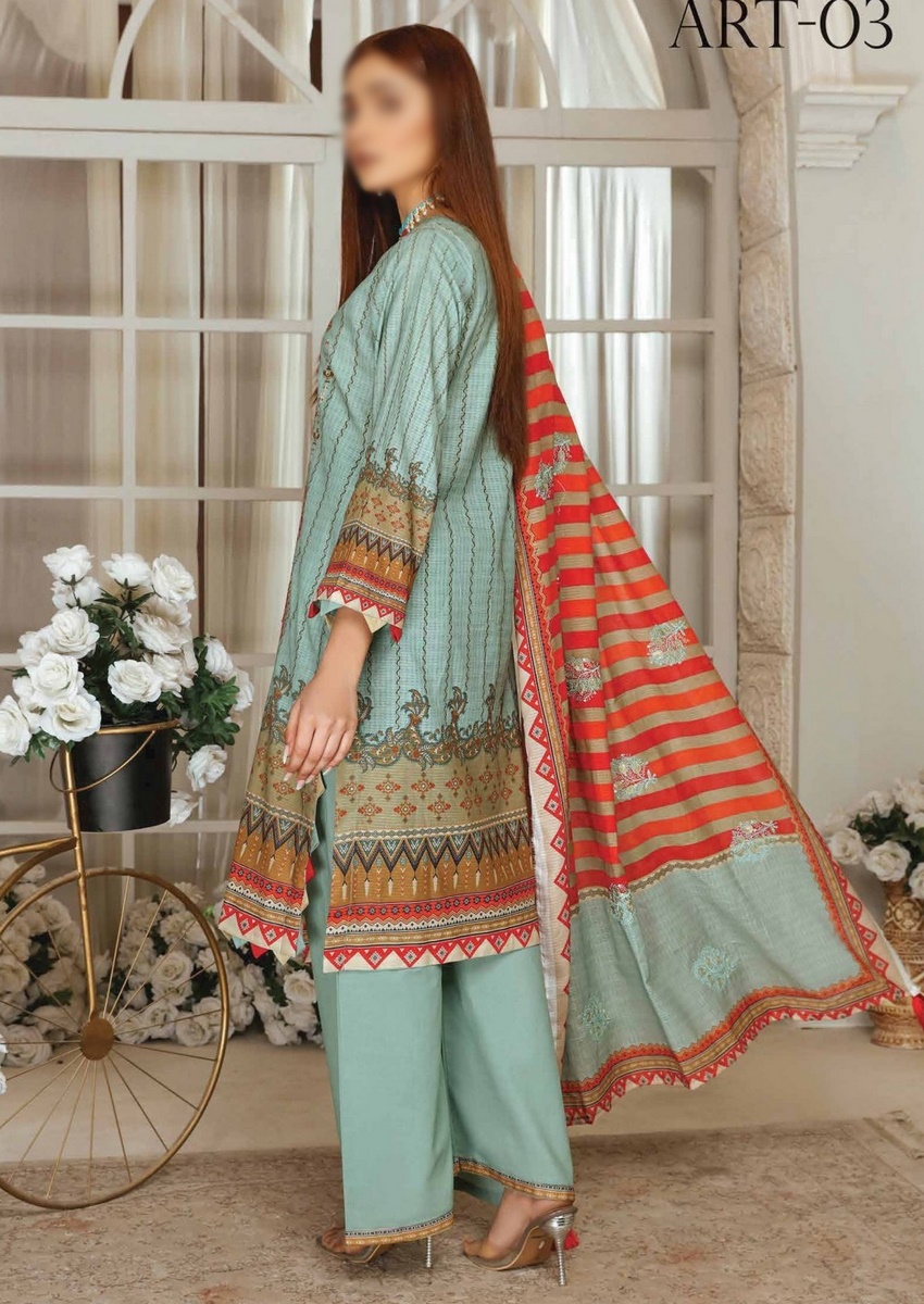 ART 03 Zara Meer Digital Luxury Slub Lawn Embroidered Collection Vol 3