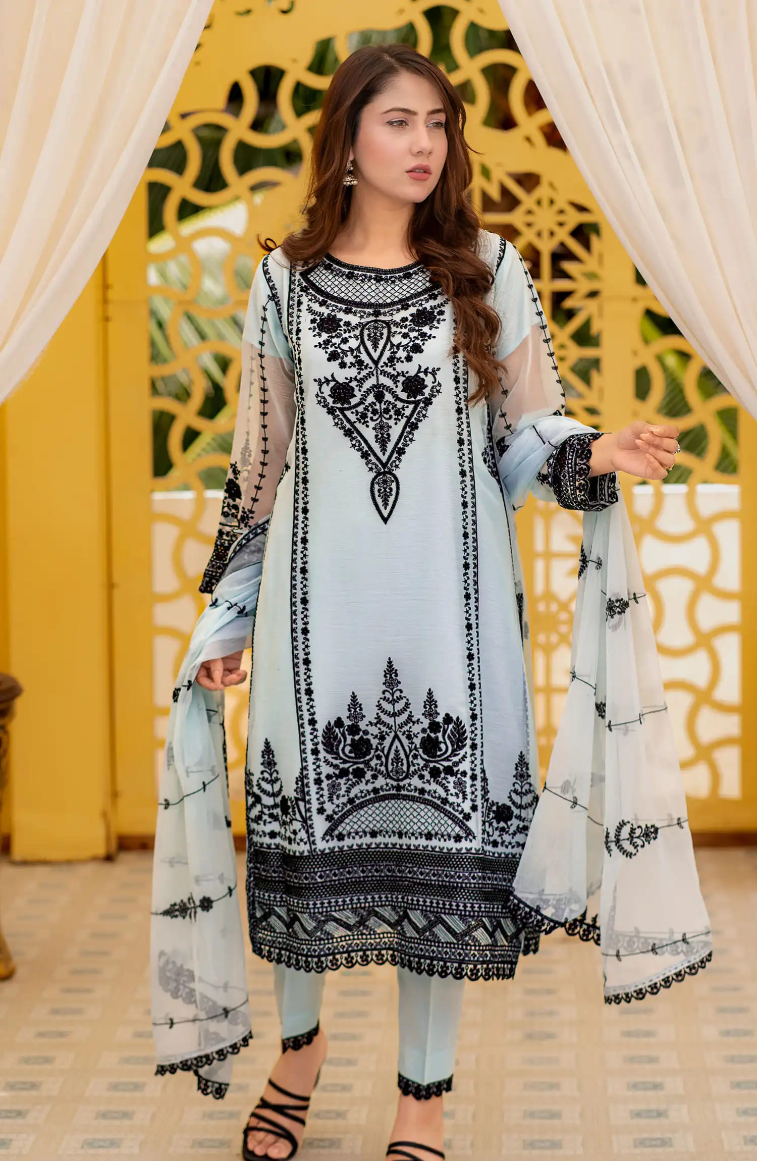 Roop Rang Stitched Collection By AL Harir Apparel-Ayeza Sky Blue