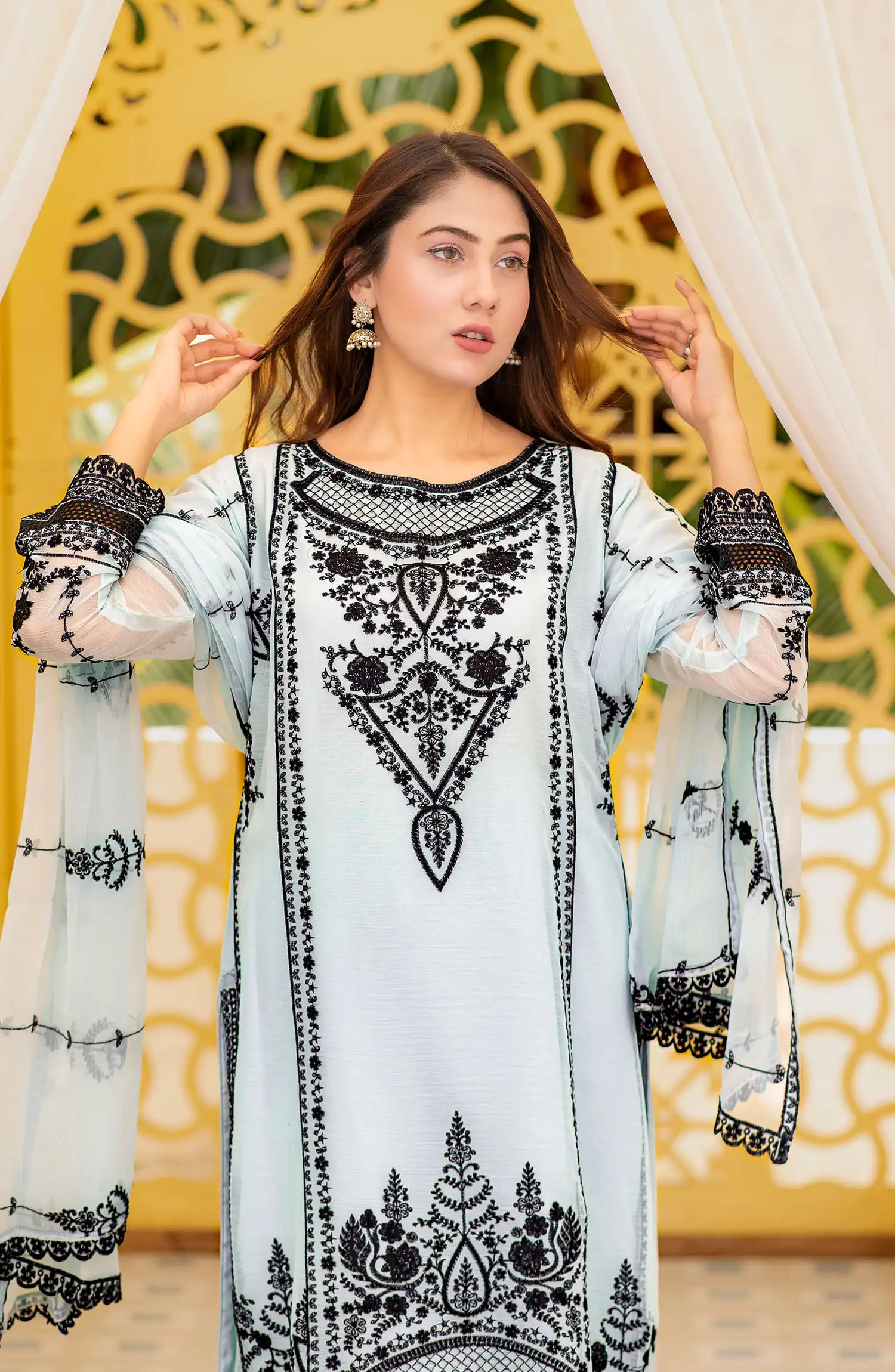 Roop Rang Stitched Collection By AL Harir Apparel-Ayeza Sky Blue