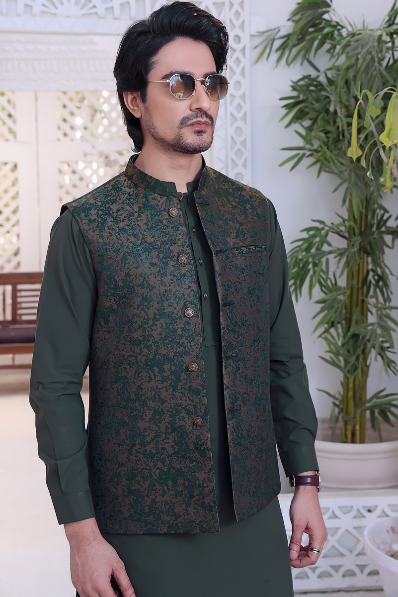 Basil Green TGM Eid Waist Coats 3 pcs Collection