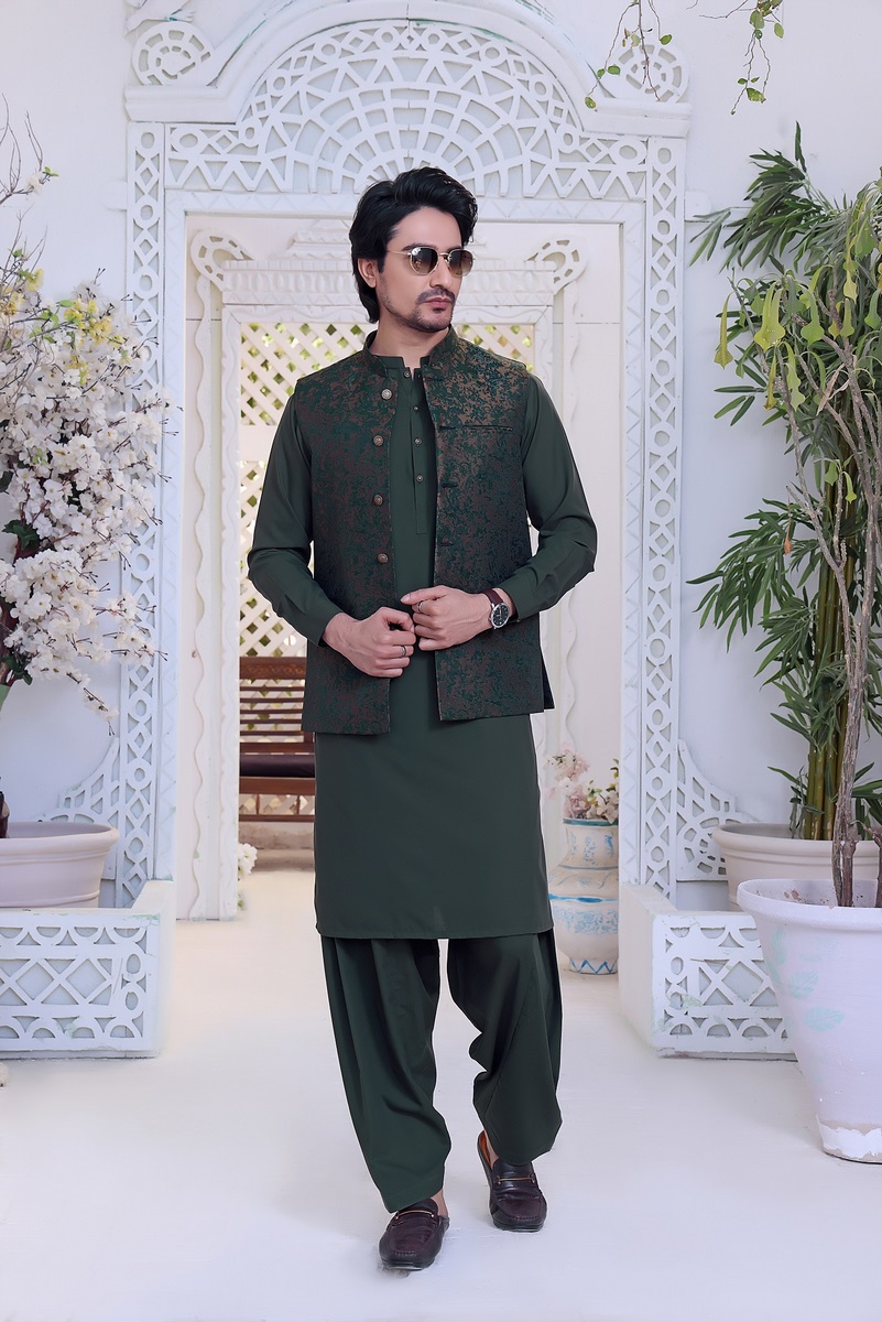 Basil Green TGM Eid Waist Coats 3 pcs Collection