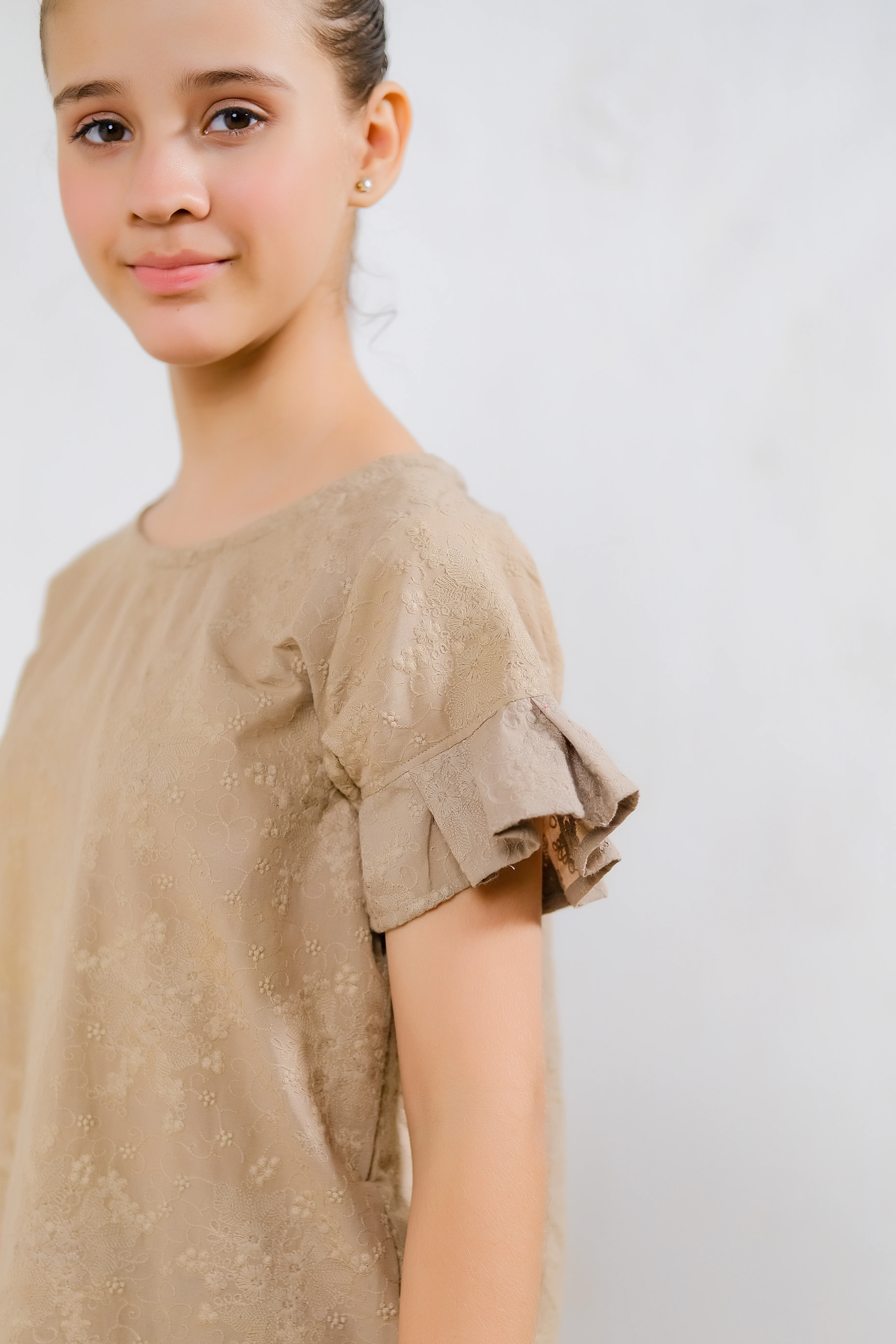 Kids Shirts & Tops - Beige Scallop Hem Top