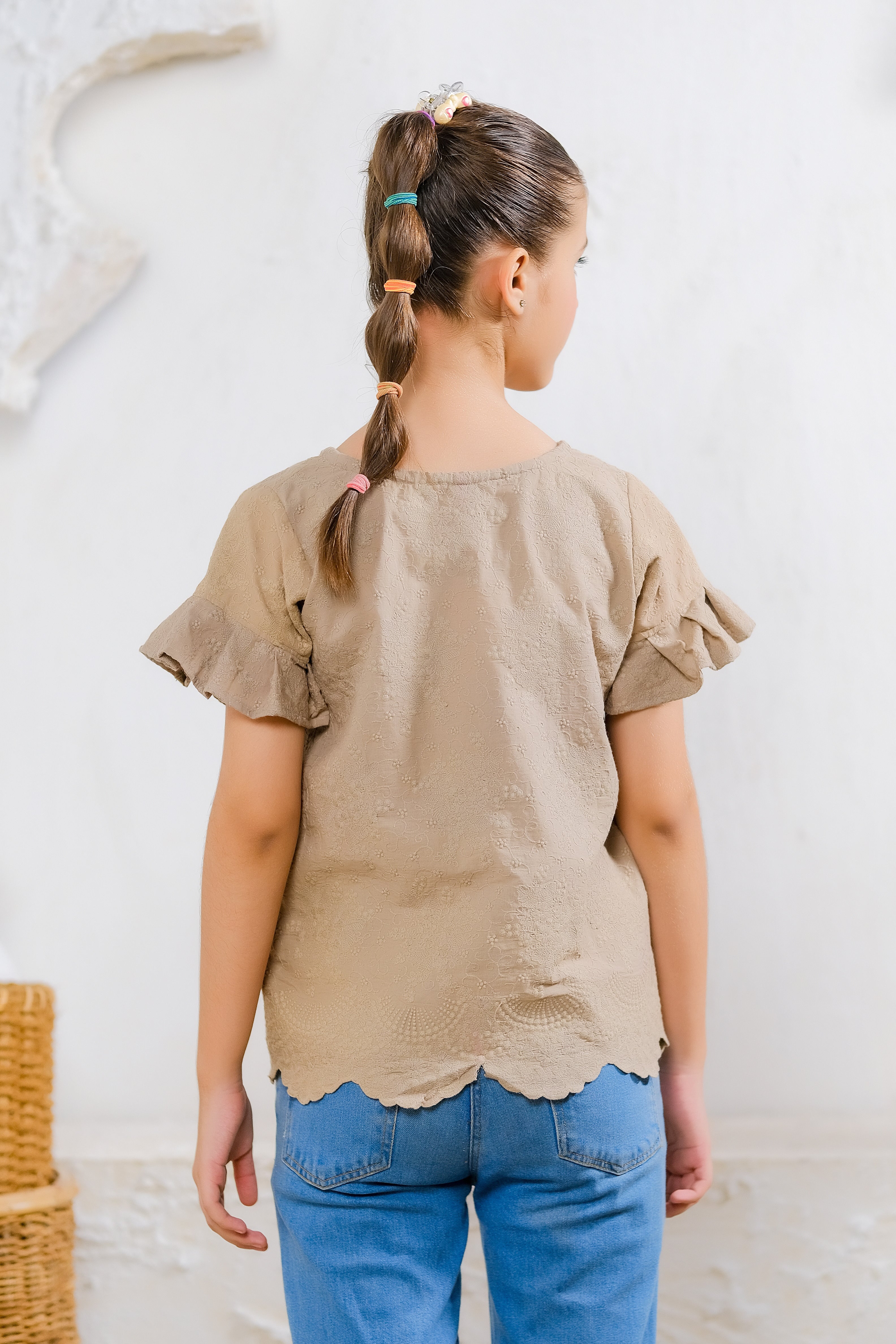 Kids Shirts & Tops - Beige Scallop Hem Top