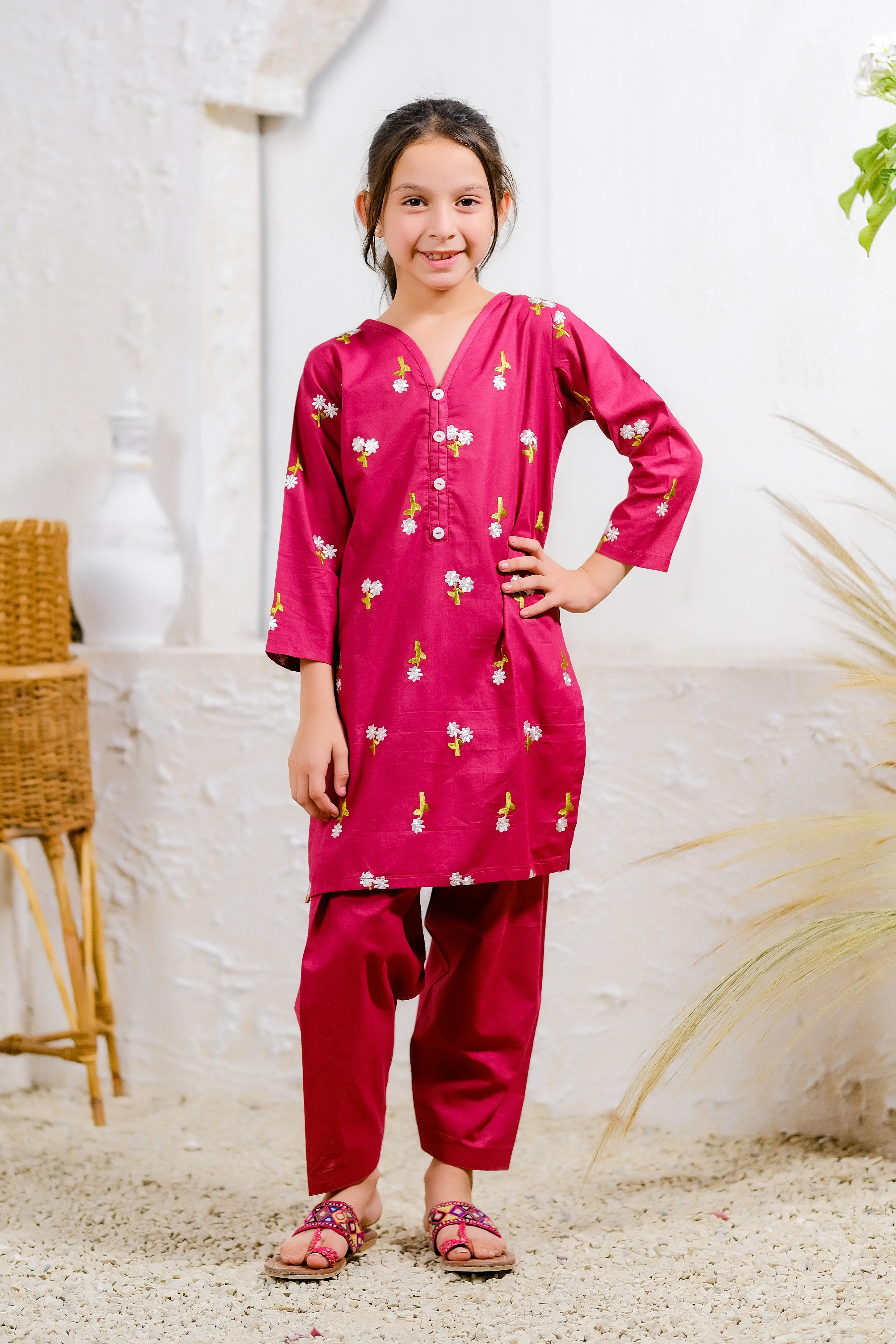 Kids 2 pc Ready to wear - Embroidery - Berry Blossom - 2pcs - Embroidered