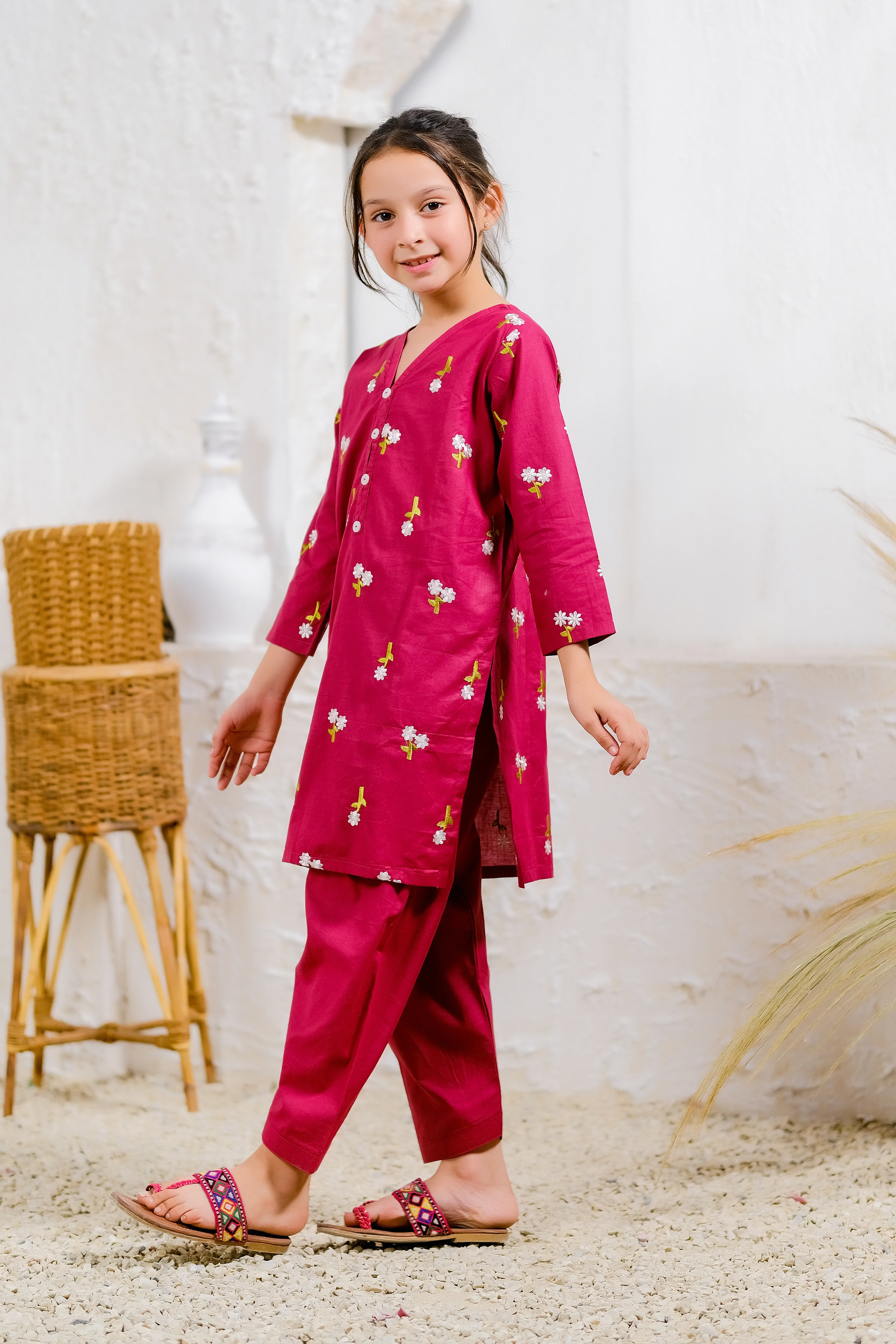 Kids 2 pc Ready to wear - Embroidery - Berry Blossom - 2pcs - Embroidered