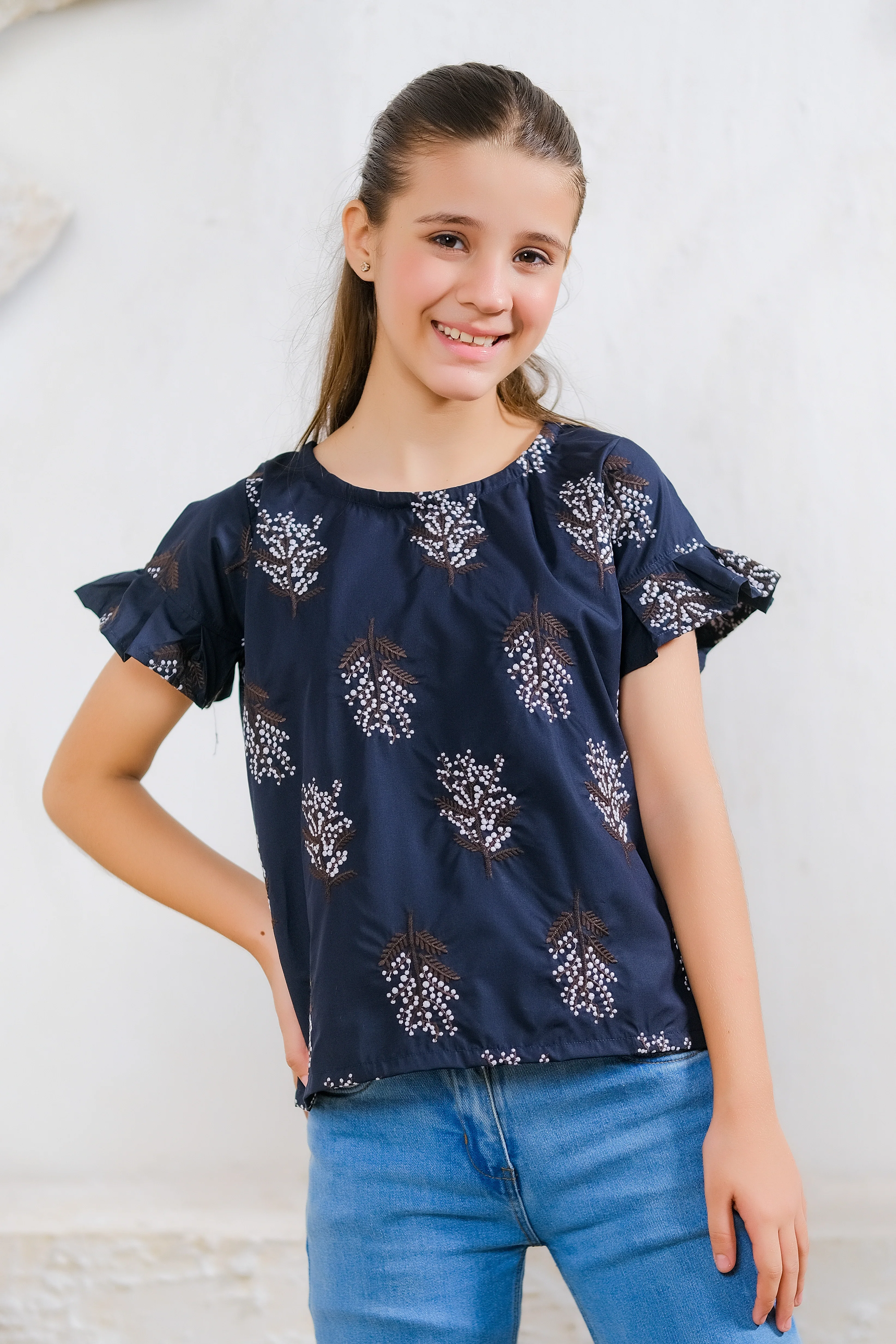 Kids Shirts & Tops - Black & White Floral Print Top