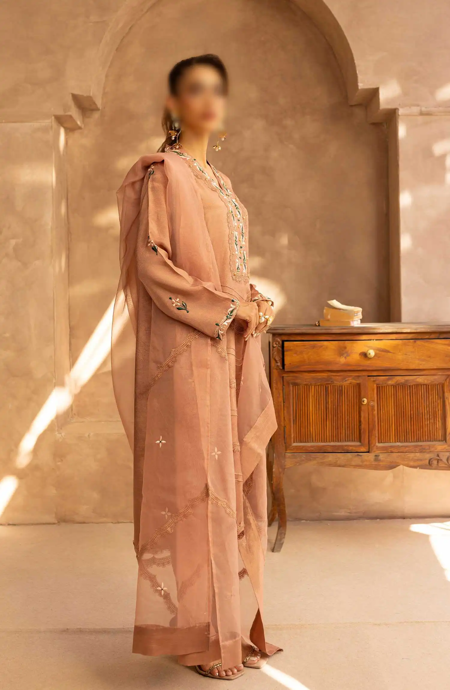 Merakish Zunairi Raw Silk Hand Work Embellished Collection - Camel