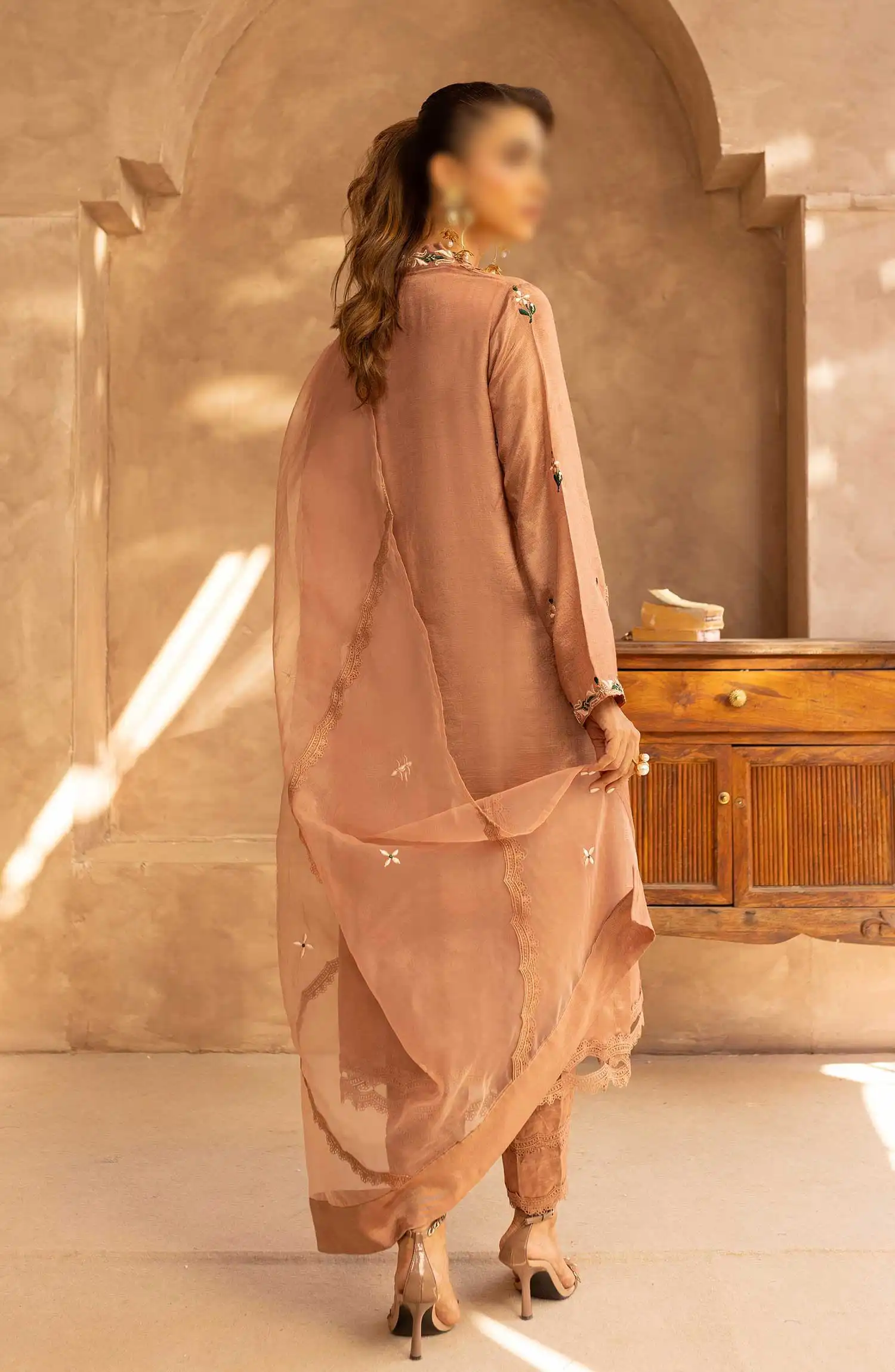 Merakish Zunairi Raw Silk Hand Work Embellished Collection - Camel