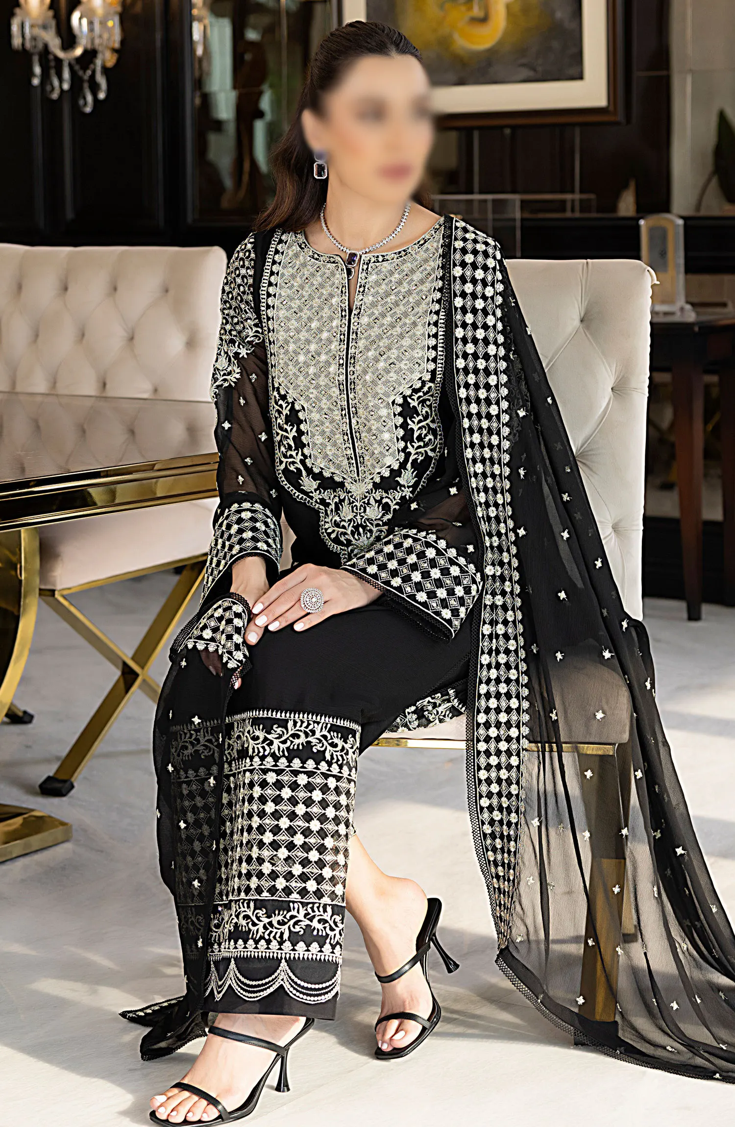 Merakish Unstitched Luxury Formal Collection Vol 10 2024 - Charcoal Black