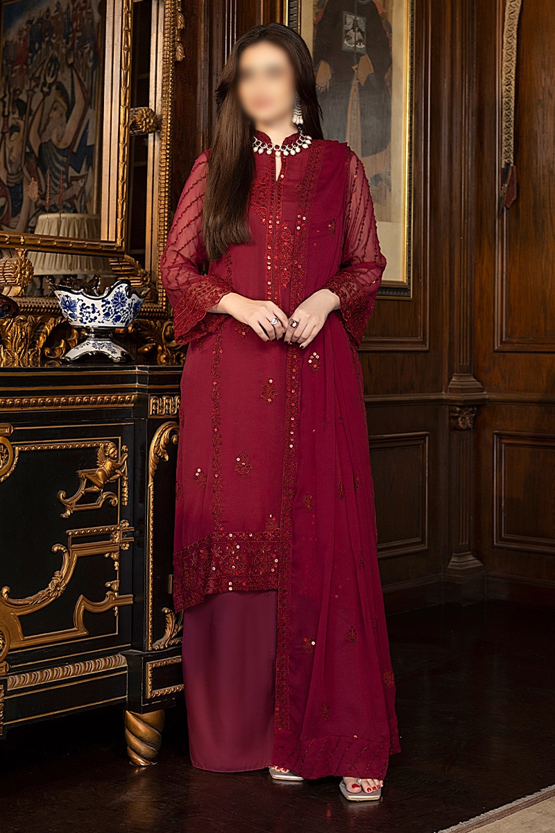 Merakish Unstitched Luxury Formal Collection 2023 - Cherry Red