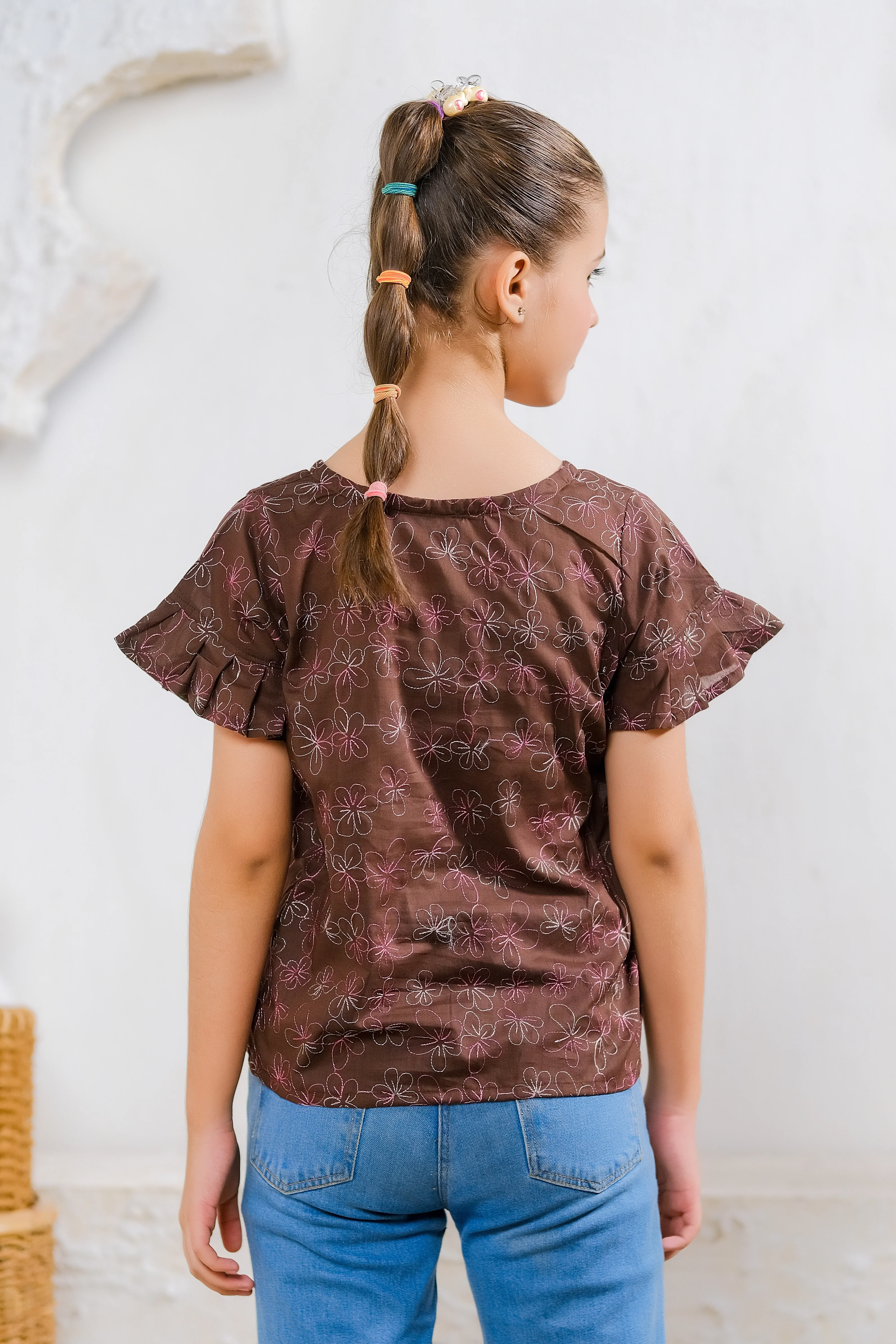 Kids Shirts & Tops - Chocolate Floral Embroidered Top