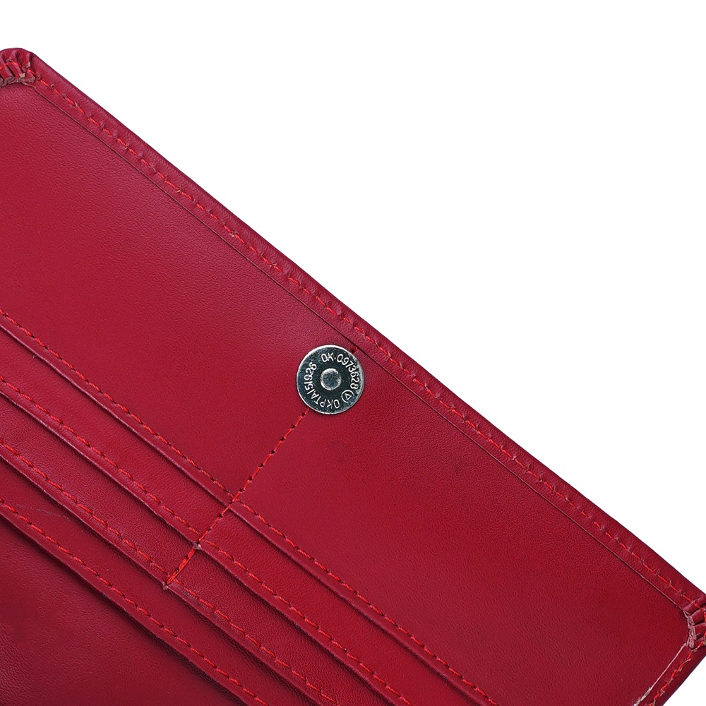 Women Round Stripe Leather Clutch Long Wallet PIPIN RED