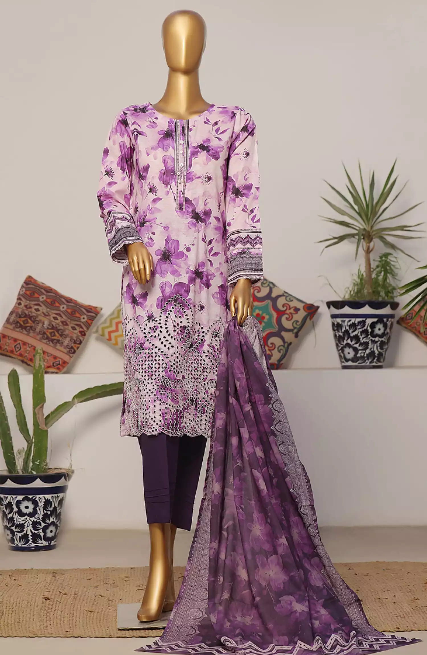 HZ Printkari RTW Printed Embroidered 3 PC Collection-CPK-808 PURPLE